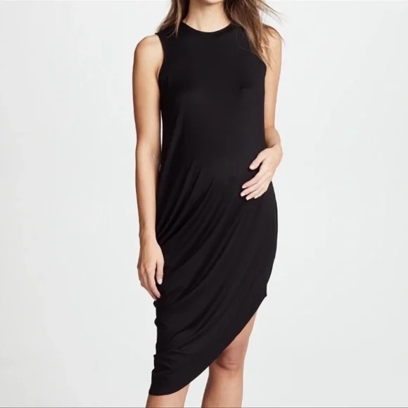 Hatch Highline Asymmetrical Dress Black Sleeveless Draped Maternity Pp 3 Large